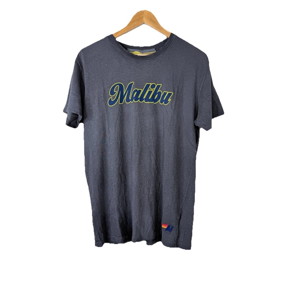 Aviator Nation Malibu Crew t-shirt Size Large Washed Black Distressed EUC